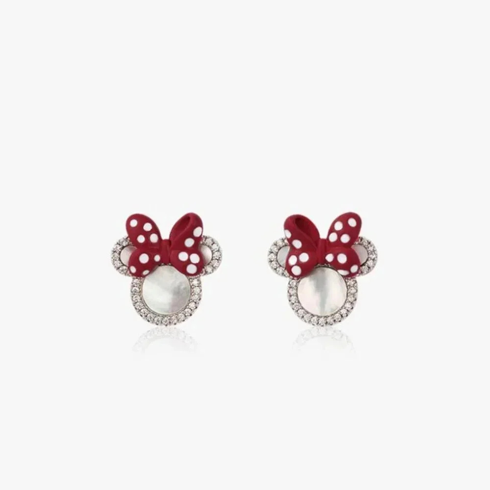 Dainty 925 Silver Minnie Mouse Polka Dot Earrings
